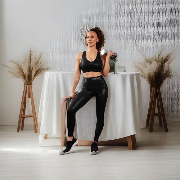 Fabletics Pants - FABLETICS High-Waisted Foil BLACK Leggings SZ S NWT